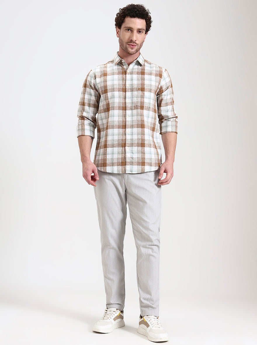 Light Grey Striped Regular Fit Track Pant | JadeBlue