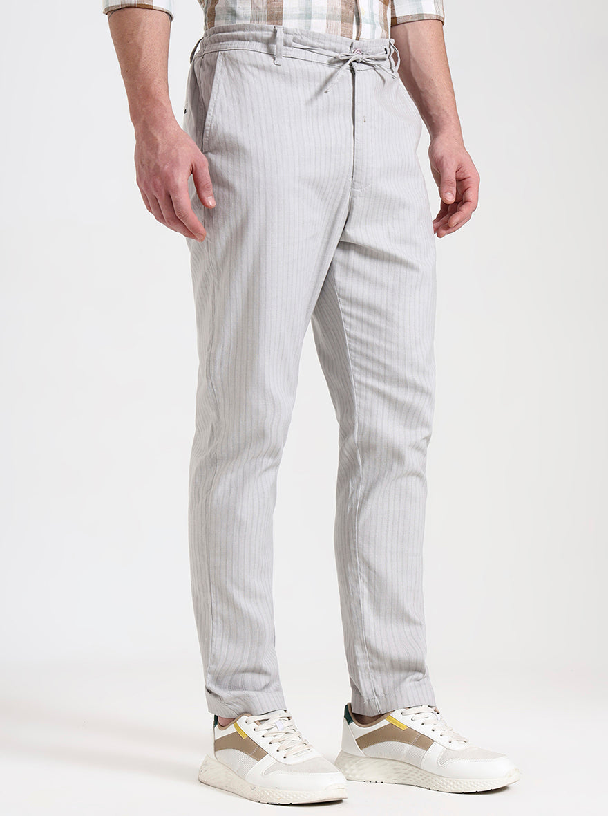 Light Grey Striped Regular Fit Track Pant | JadeBlue
