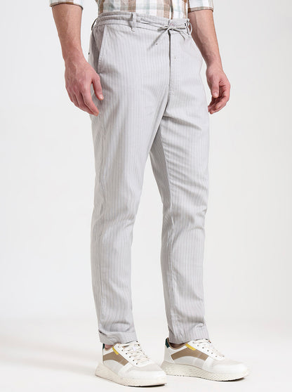 Light Grey Striped Regular Fit Track Pant | JadeBlue