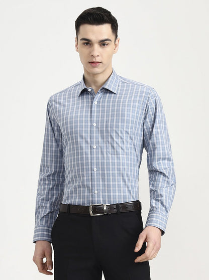 White & Grey Checked Regular Fit Formal Shirt | JadeBlue