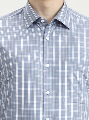 White & Grey Checked Regular Fit Formal Shirt | JadeBlue