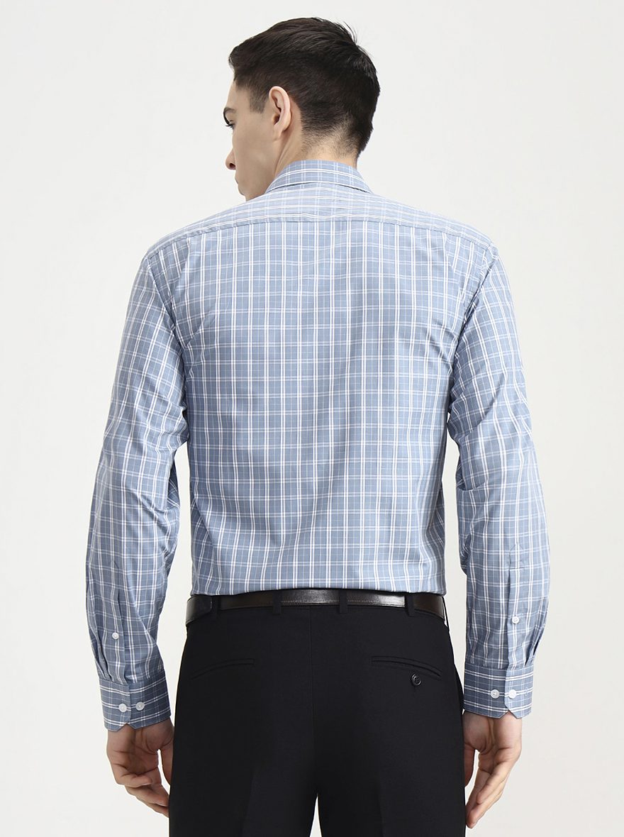 White & Grey Checked Regular Fit Formal Shirt | JadeBlue