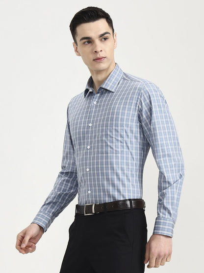 White & Grey Checked Regular Fit Formal Shirt | JadeBlue