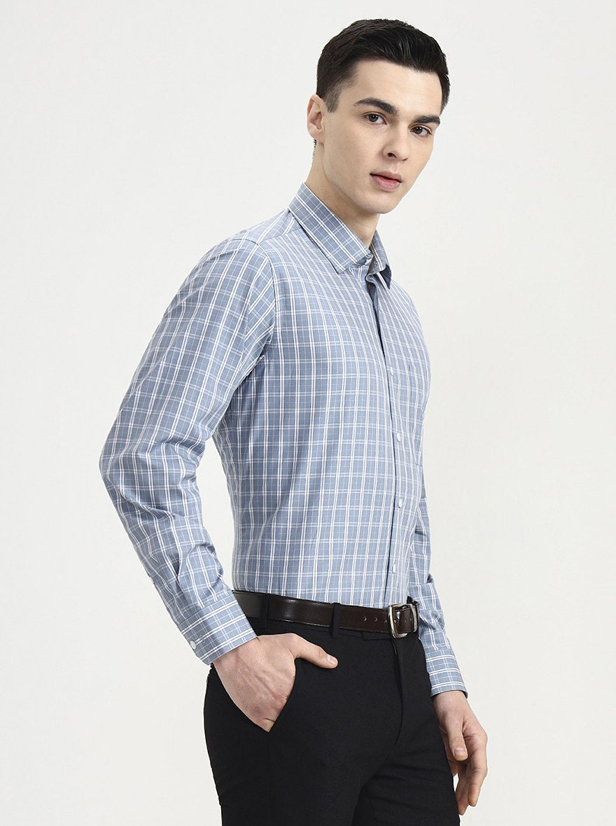 White & Grey Checked Regular Fit Formal Shirt | JadeBlue