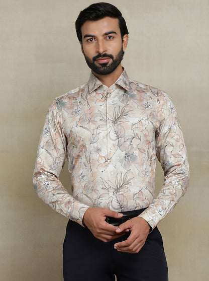 Beige Printed Slim fit Party Wear Shirt | Wyre