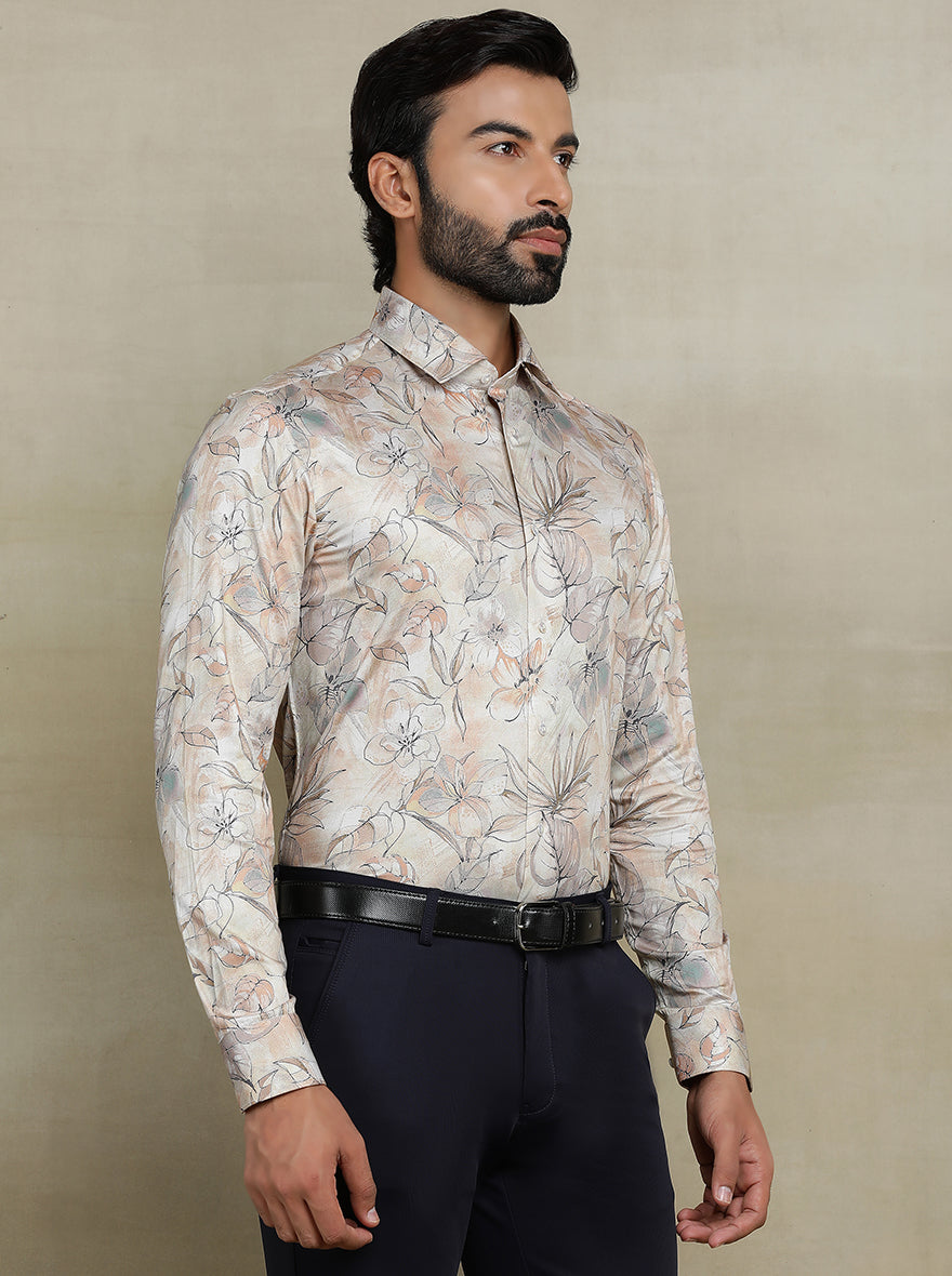 Beige Printed Slim fit Party Wear Shirt | Wyre