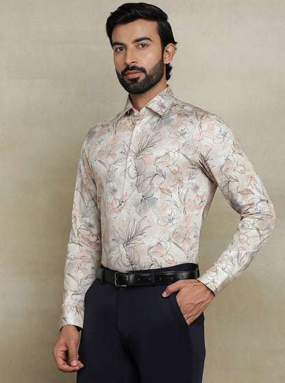 Beige Printed Slim fit Party Wear Shirt | Wyre