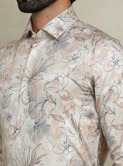 Beige Printed Slim fit Party Wear Shirt | Wyre