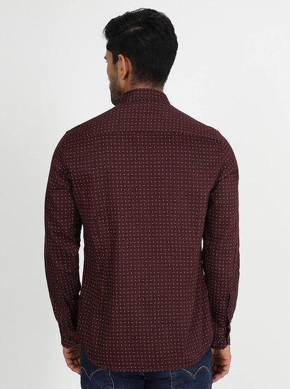 Wine Printed Slim Fit Semi Casual Shirt | JadeBlue