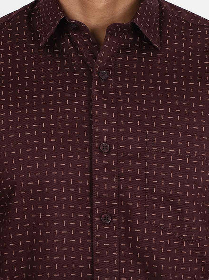 Wine Printed Slim Fit Semi Casual Shirt | JadeBlue