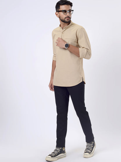 Khaki Solid Regular Fit Casual Shirt | JadeBlue