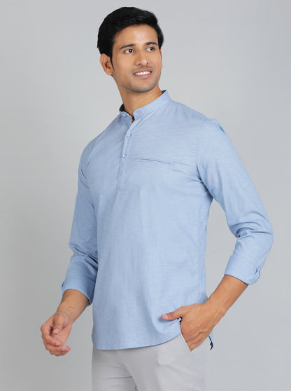 Blue Solid Slim Fit Casual Shirt | JadeBlue
