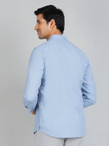 Blue Solid Slim Fit Casual Shirt | JadeBlue
