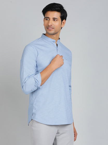 Blue Solid Slim Fit Casual Shirt | JadeBlue