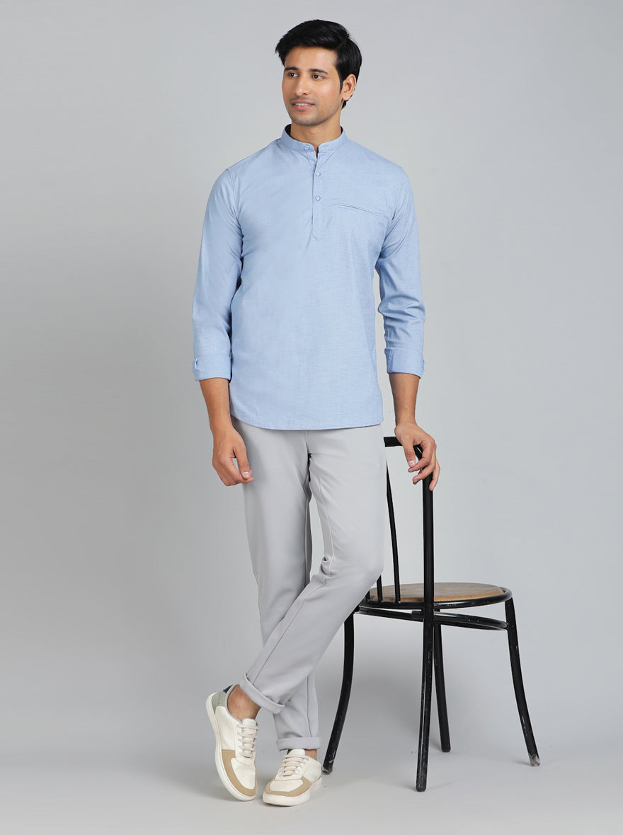 Blue Solid Slim Fit Casual Shirt | JadeBlue