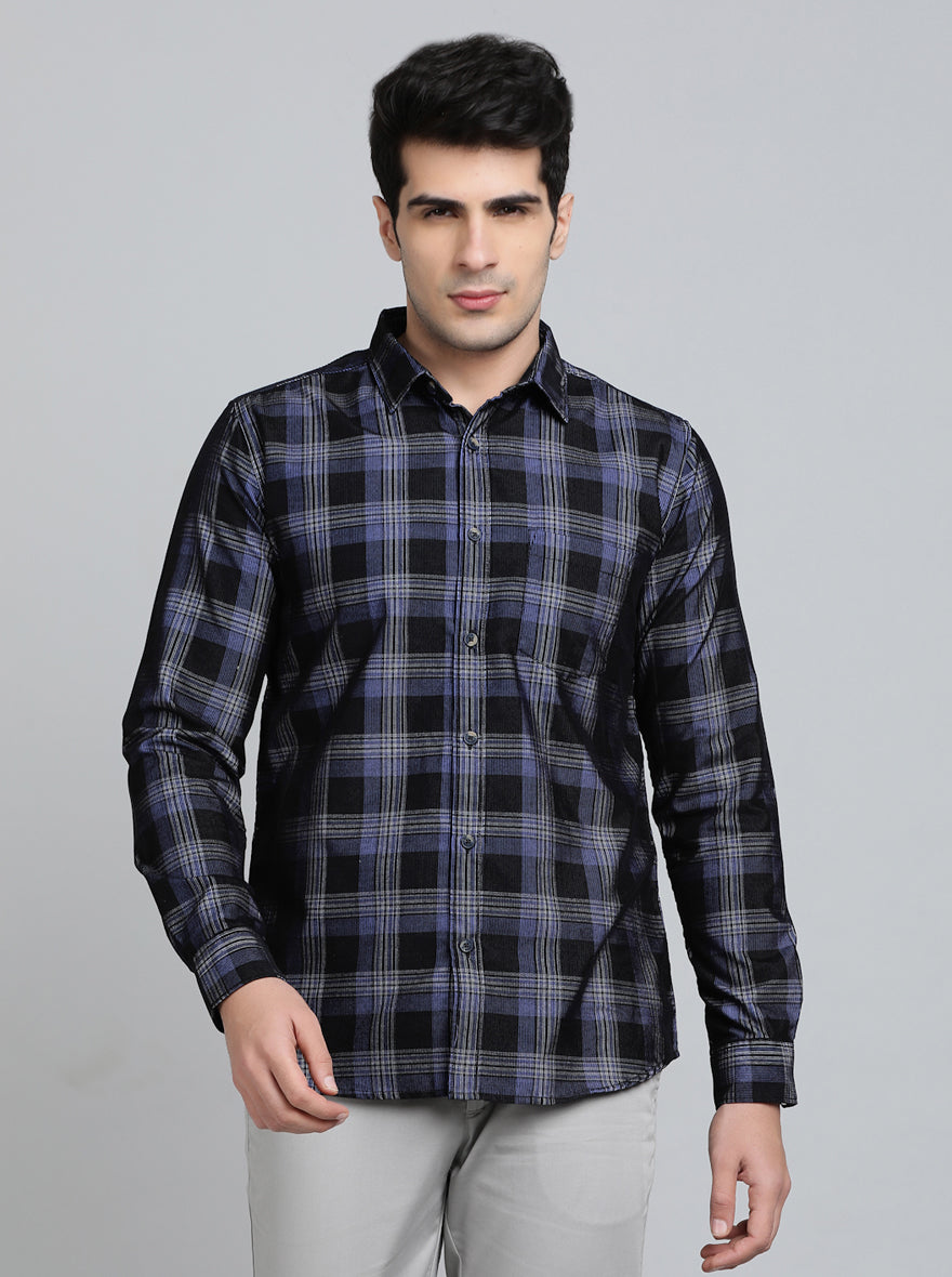Blue Checked Slim Fit Casual Shirt | JadeBlue