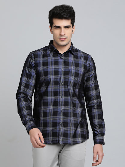 Blue Checked Slim Fit Casual Shirt | JadeBlue