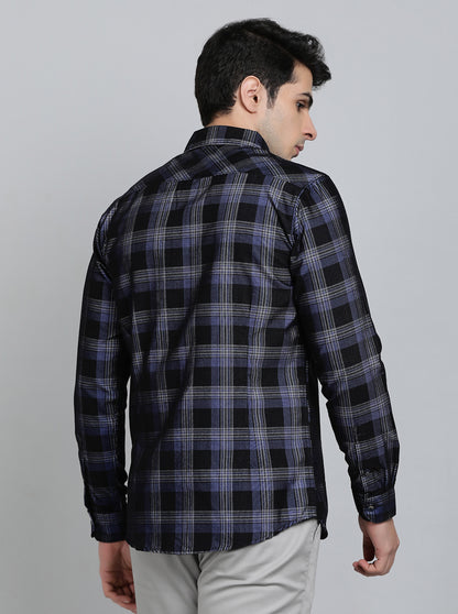Blue Checked Slim Fit Casual Shirt | JadeBlue