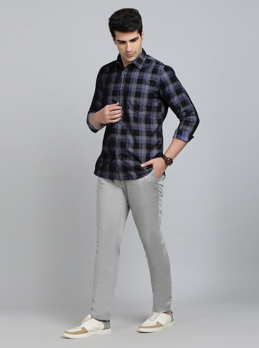 Blue Checked Slim Fit Casual Shirt | JadeBlue