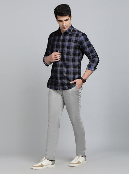Blue Checked Slim Fit Casual Shirt | JadeBlue