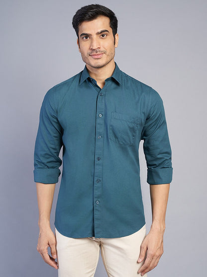 Blue Solid Slim Fit Semi Casual Shirt | JadeBlue