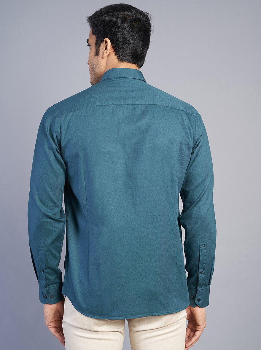 Blue Solid Slim Fit Semi Casual Shirt | JadeBlue