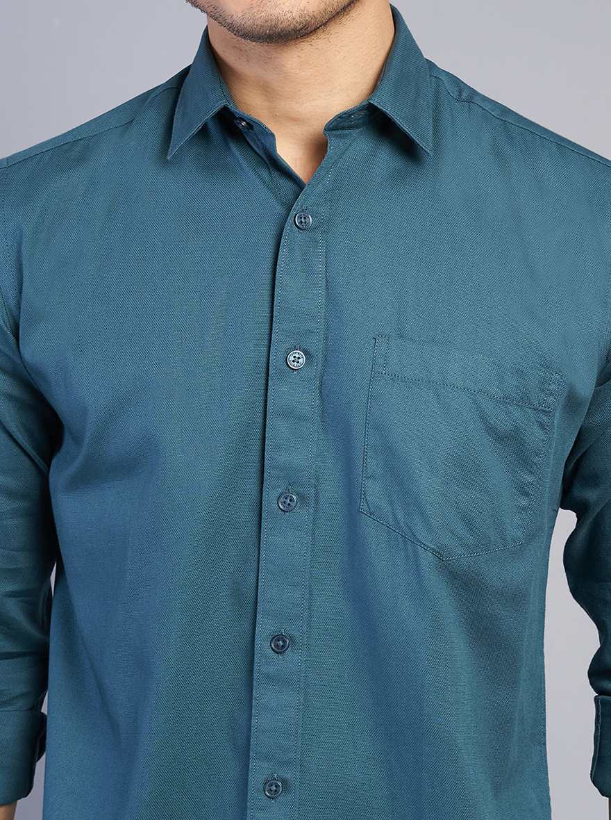 Blue Solid Slim Fit Semi Casual Shirt | JadeBlue