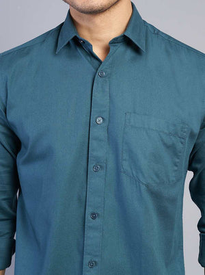 Blue Solid Slim Fit Semi Casual Shirt | JadeBlue