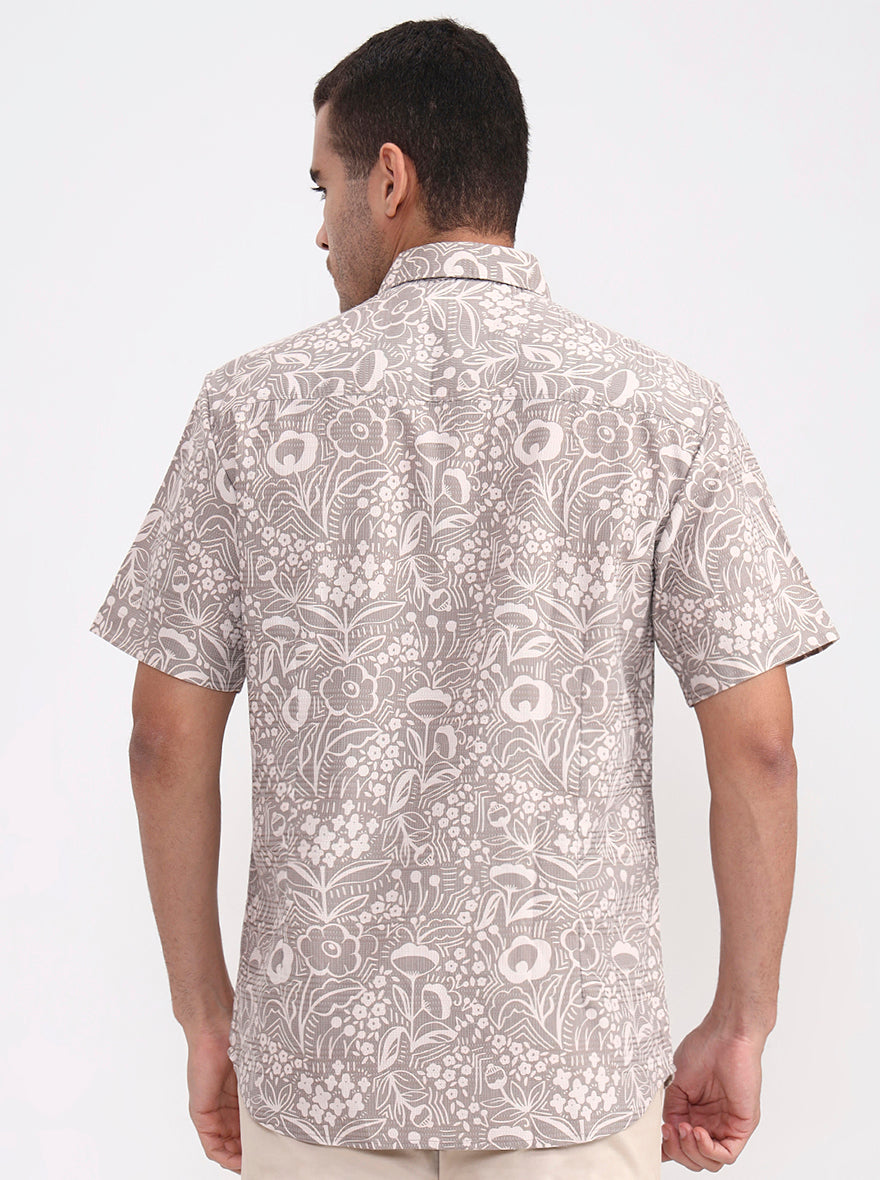 Light Olive Printed Regular Fit Casual Shirt | Greenfibre