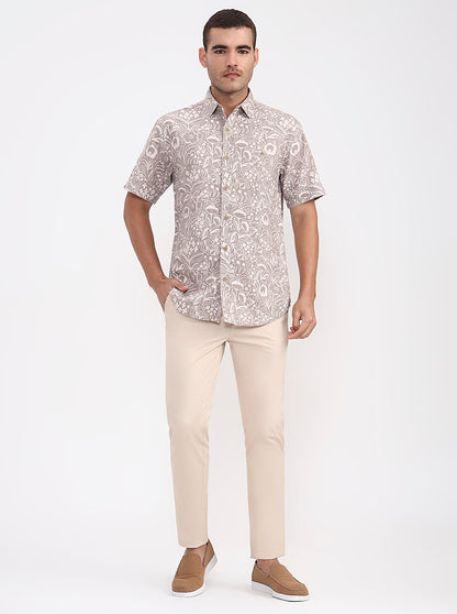 Light Olive Printed Regular Fit Casual Shirt | Greenfibre