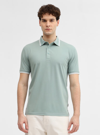Sea Green Solid Slim Fit Polo T-Shirt | JadeBlue
