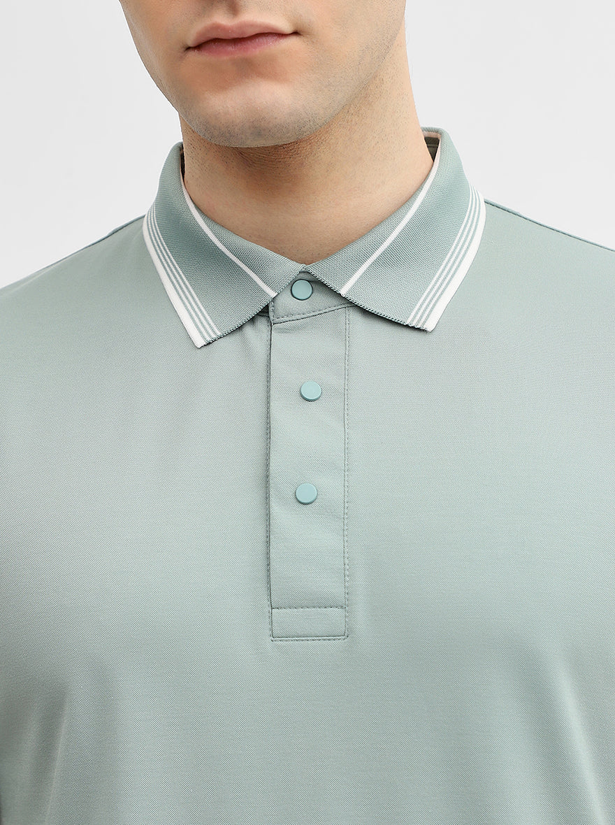 Sea Green Solid Slim Fit Polo T-Shirt | JadeBlue