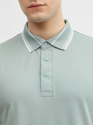 Sea Green Solid Slim Fit Polo T-Shirt | JadeBlue