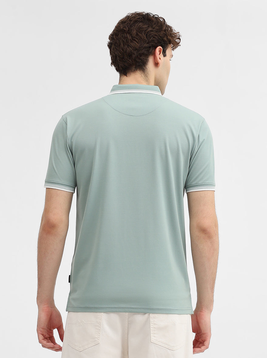 Sea Green Solid Slim Fit Polo T-Shirt | JadeBlue