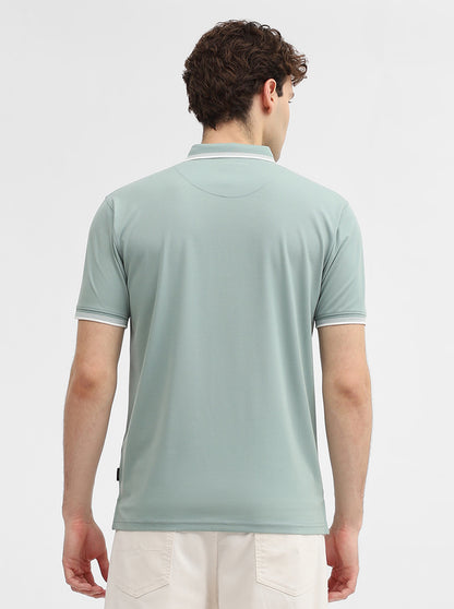 Sea Green Solid Slim Fit Polo T-Shirt | JadeBlue