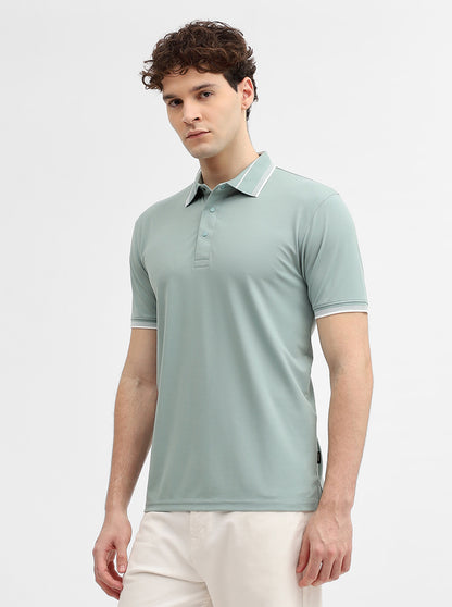 Sea Green Solid Slim Fit Polo T-Shirt | JadeBlue