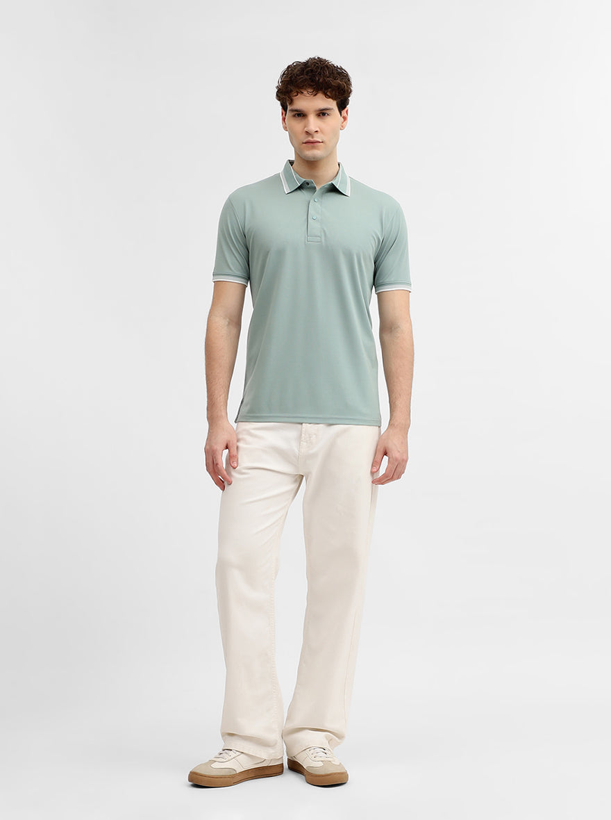 Sea Green Solid Slim Fit Polo T-Shirt | JadeBlue