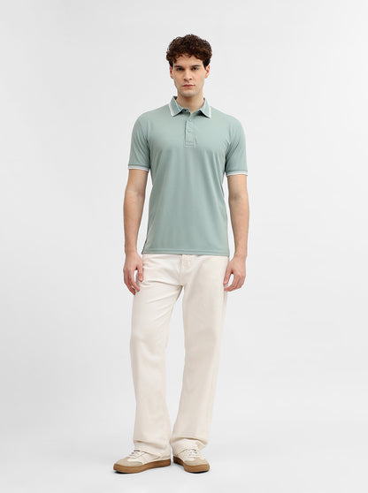Sea Green Solid Slim Fit Polo T-Shirt | JadeBlue