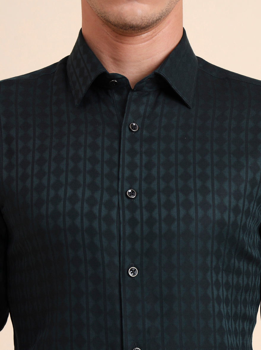 Green Solid Slim Fit Party Wear Shirt | Wyer