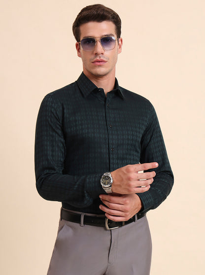 Green Solid Slim Fit Party Wear Shirt | Wyre