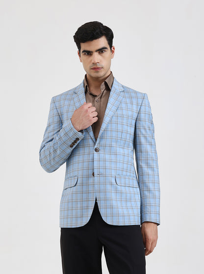 Sky Blue Checked Regular Fit Blazer | JB Studio