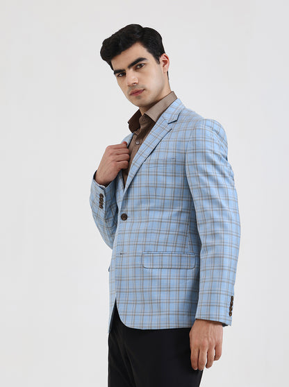 Sky Blue Checked Regular Fit Blazer | JB Studio