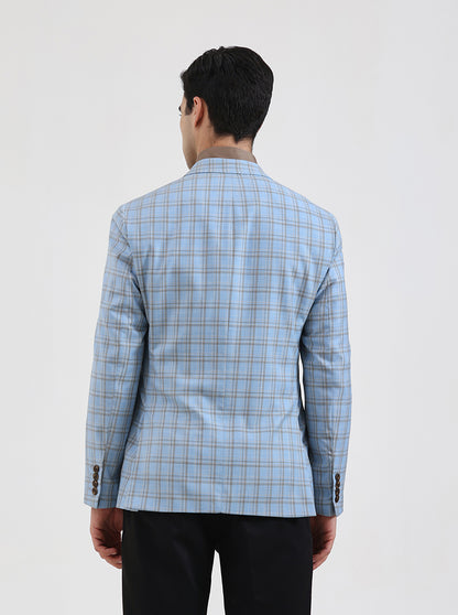 Sky Blue Checked Regular Fit Blazer | JB Studio