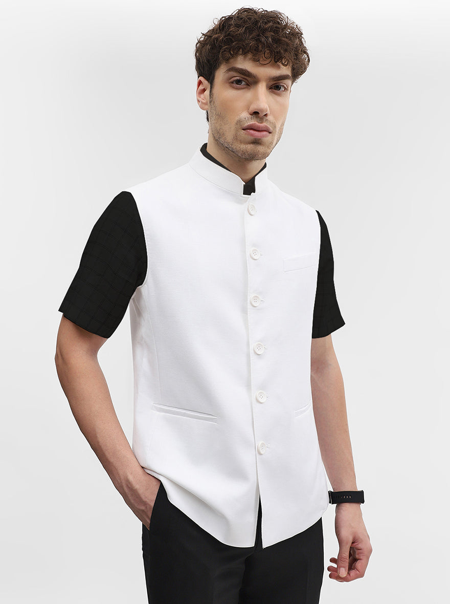 White Solid Regular Fit Modi Jacket | JadeBlue