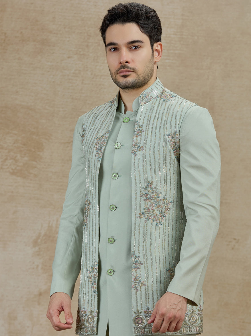 Pista Embroidered Kurta Pajama with Koti | Virasana