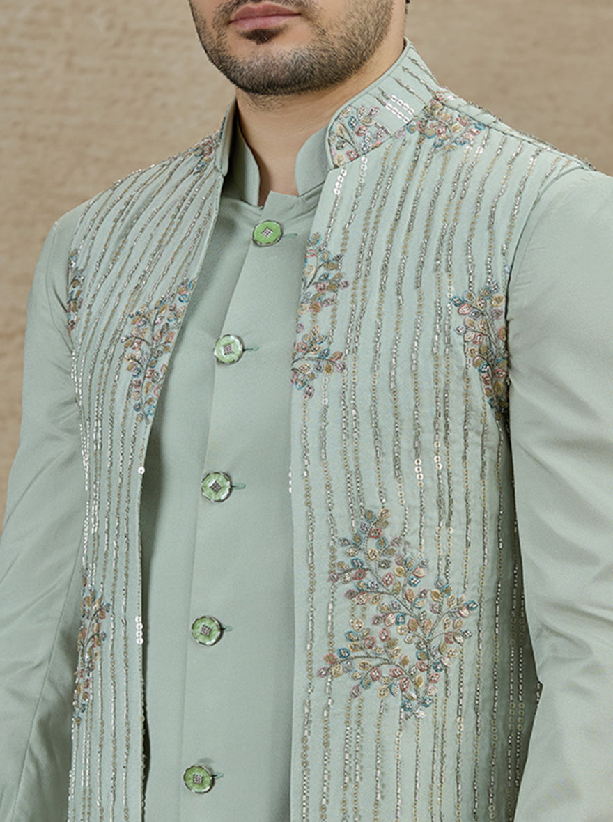 Pista Embroidered Kurta Pajama with Koti | Virasana