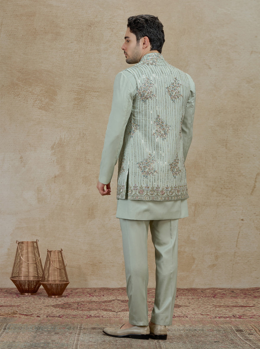 Pista Embroidered Kurta Pajama with Koti | Virasana