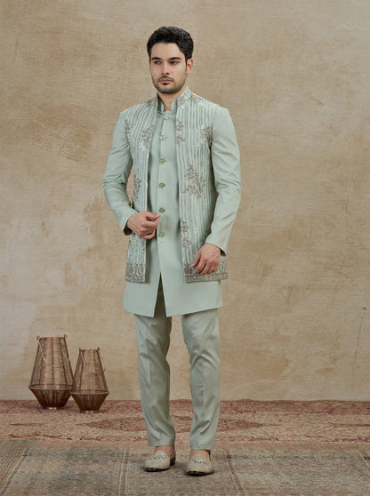 Pista Embroidered Kurta Pajama with Koti | Virasana