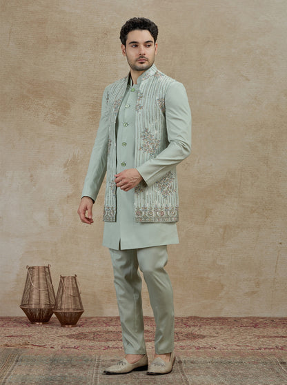 Pista Embroidered Kurta Pajama with Koti | Virasana