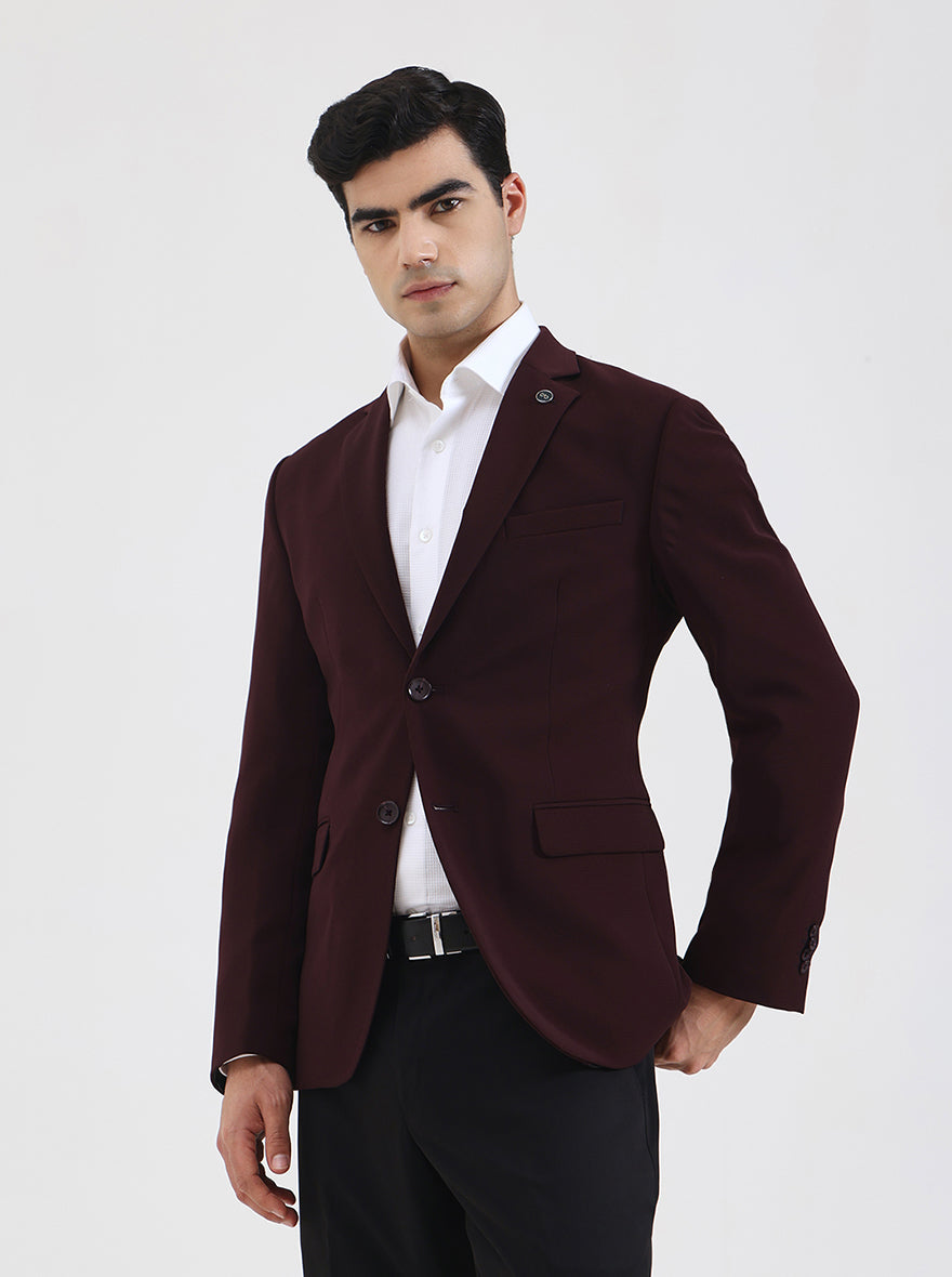 Wine Solid Regular Fit Blazer | Wyre